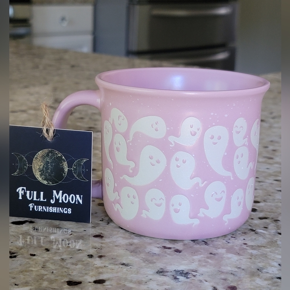 Full Moon Furnishings Pink Ghost Print Mug NWT